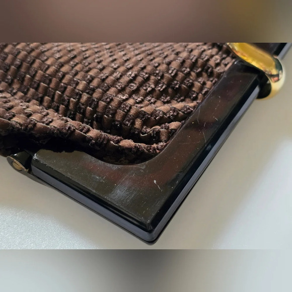 Vintage 70's Brown Italian Suede Leather Clutch with Lucite Frame  Made in Italy - Picture 3 of 9
